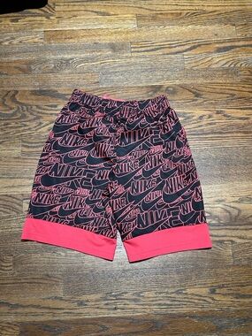 Nike Black & Logo Print:coral deep pink/orange Athletic Shorts
